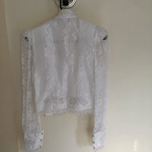 Lilia Smitty Vintage White Lace Beaded Sequin Top Size 3/4 - Picture 8 of 9
